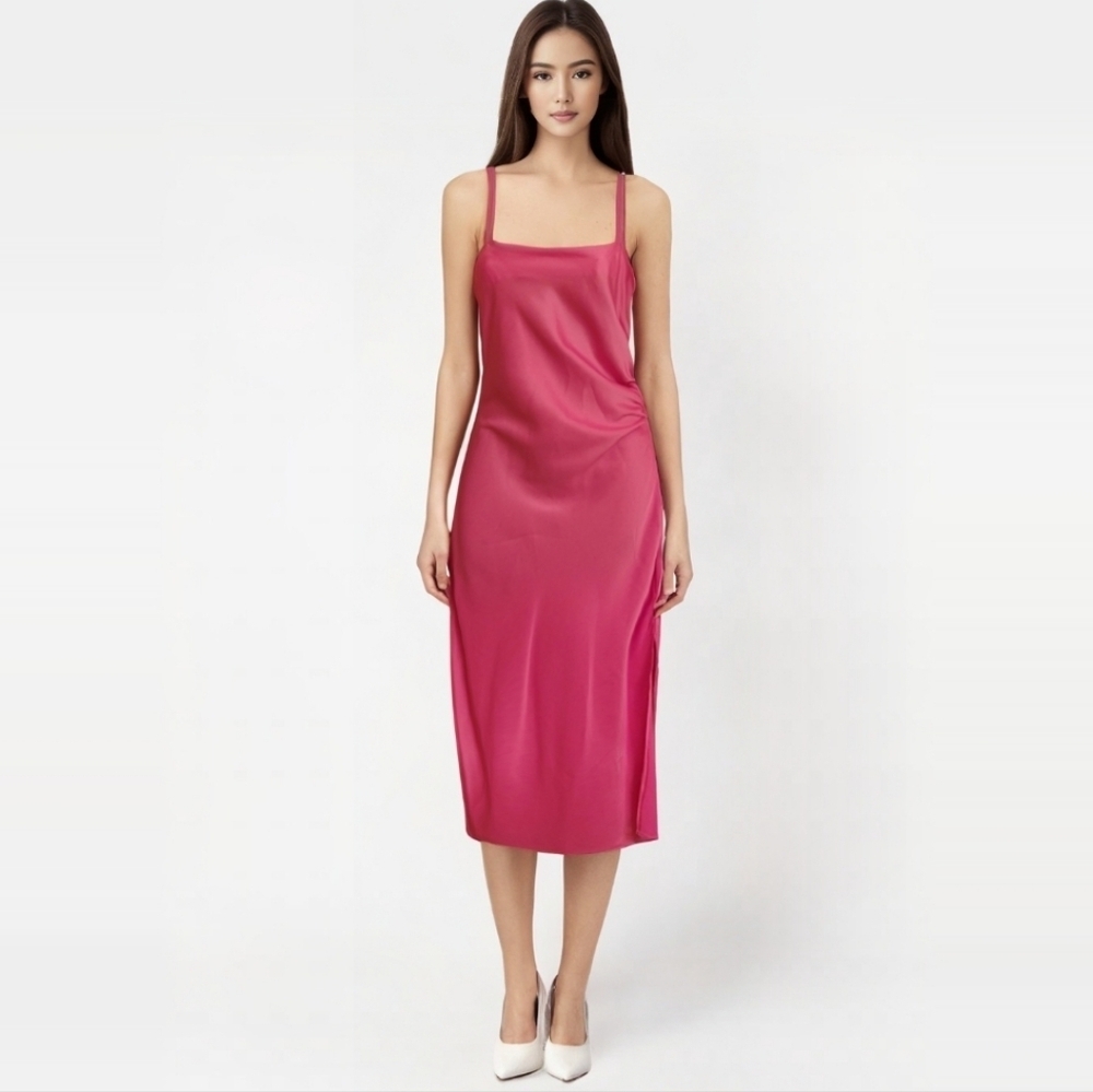 Y2K Pink Spaghetti Strap Ruched‎ Side Midi Dress